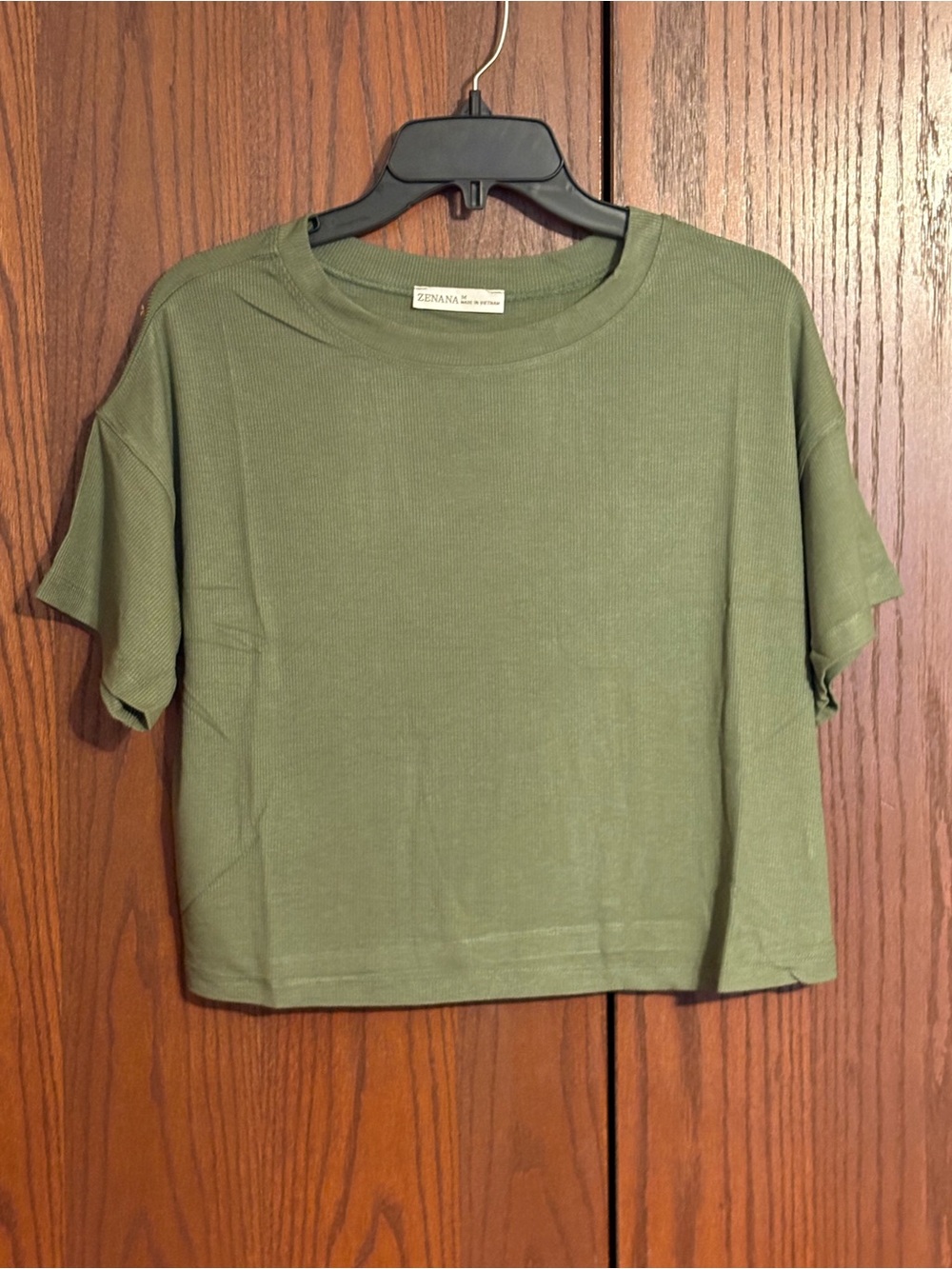 Zenana Outfitters Olive Green Ribbed Crop Tee